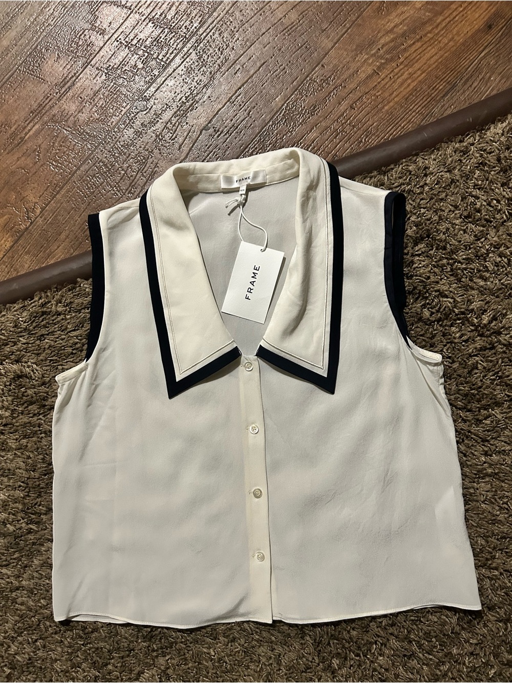 100% Silk FRAME Denim Ivory Sleeveless Sailor Top